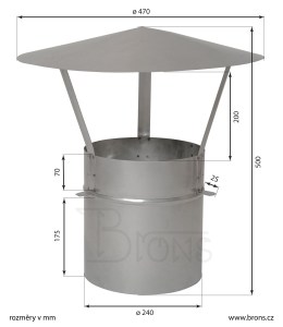 Komínová stříška s prodlouženou vsuvkou nerez 240 mm - obr. 2